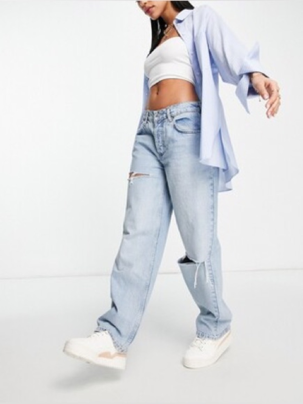 ASOS Light Blue High-Rise Wide-Leg Distressed Jeans